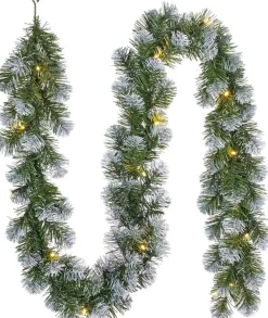 Black Box 2X Stuks Dennenslingers Groen Met 15 Led Lampjes En Sneeuw 20 X 180 Cm - Kerstslingers / Dennen Slingers Clearance