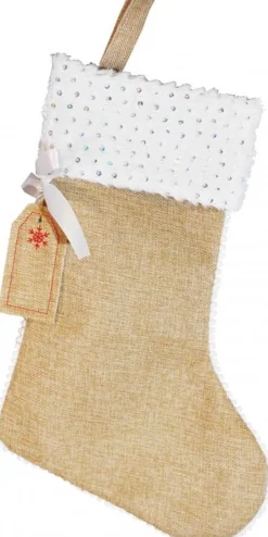 Merkloos 2X Stuks Jute Kerstsokken Met Witte Rand En Zilveren Pailletten 45 Cm - Kerstversiering/Kerstdecoratie Discount