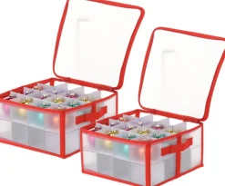 Merkloos Kerstspullen Opbergers^2X Stuks Kerstballen Opruimen/Opbergen Opbergboxen 30 X 30 X 15 Cm - Kerstversiering Opbergdozen Voor 32X Kerstballen