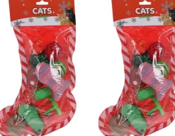 Merkloos 2X Stuks Kerstcadeau Voor Katten/Poezen Kerstsok Met Speeltjes - Kattenspeelgoed/Poezenspeelgoed Kerst Thema Fashion
