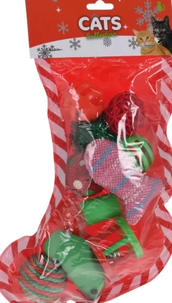 Merkloos 2X Stuks Kerstcadeau Voor Katten/Poezen Kerstsok Met Speeltjes - Kattenspeelgoed/Poezenspeelgoed Kerst Thema Fashion