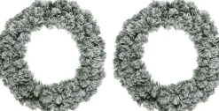 Decoris 2X Stuks Kerstkransen/Dennenkransen Groen Met Sneeuw 35 Cm - Dennenkransen/Deurkransen Kerstversiering Best Sale