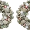 Decoris 2X Stuks Kerstkransen/Dennenkransen White Wash Met Sneeuw En Versiering 34 Cm - Dennenkransen/Deurkransen Kerstversiering Store