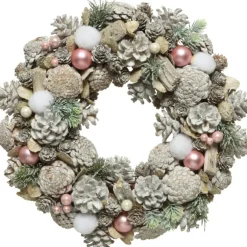 Decoris 2X Stuks Kerstkransen/Dennenkransen White Wash Met Sneeuw En Versiering 34 Cm - Dennenkransen/Deurkransen Kerstversiering Store
