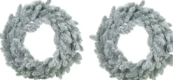 Merkloos 2X Stuks Kerstkransen/Dennenkransen Groen Met Sneeuw 36 Cm - Dennenkransen/Deurkransen Kerstversiering Shop