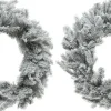 Decoris 2X Stuks Kerstkransen/Dennenkransen Groen Met Sneeuw 50 Cm - Dennenkransen/Deurkransen Kerstversiering Hot