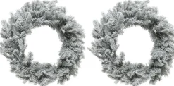 Decoris 2X Stuks Kerstkransen/Dennenkransen Groen Met Sneeuw 50 Cm - Dennenkransen/Deurkransen Kerstversiering Hot