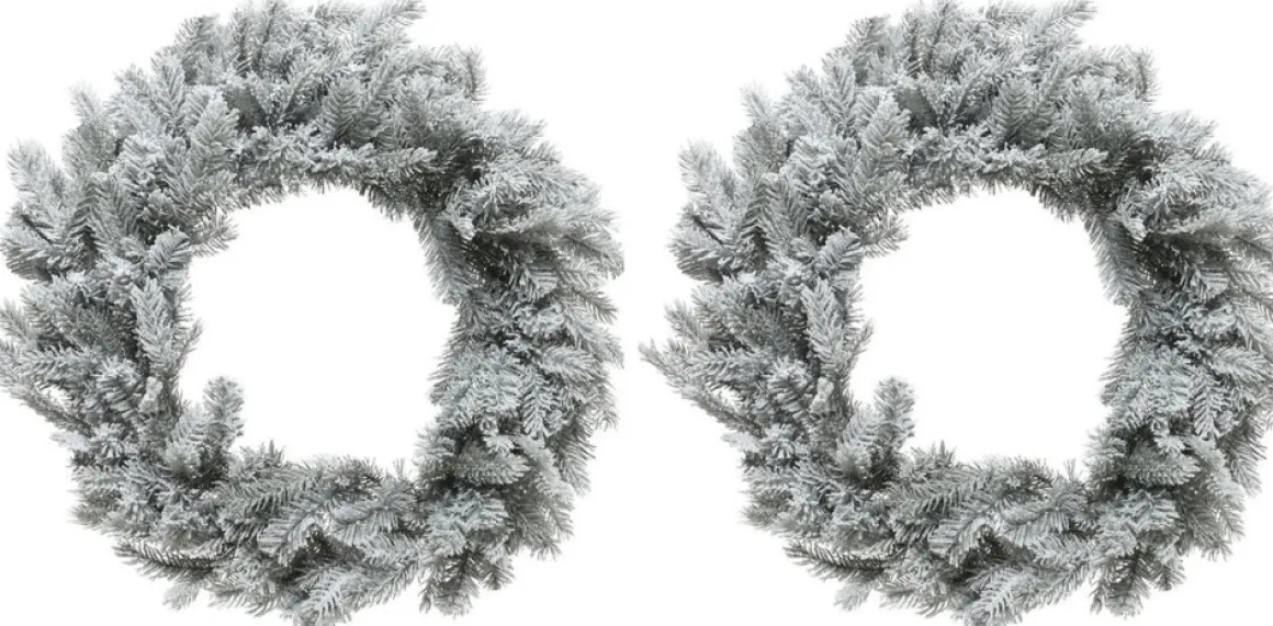 Decoris 2X Stuks Kerstkransen/Dennenkransen Groen Met Sneeuw 50 Cm - Dennenkransen/Deurkransen Kerstversiering Hot