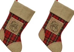 Merkloos 2X Stuks Kerstsokken Rood Geruit Met Kerstman 25 X 45 Cm - Kerstversiering/Kerstdecoratie Kerstsokken Best