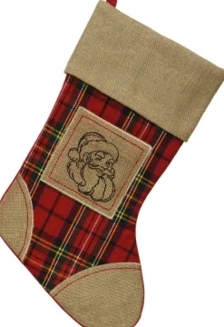 Merkloos 2X Stuks Kerstsokken Rood Geruit Met Kerstman 25 X 45 Cm - Kerstversiering/Kerstdecoratie Kerstsokken Best