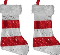 Merkloos 2X Stuks Kerstsokken Rood Met Wit 43 Cm - Kerstversieringen Sale