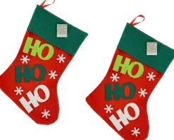 Merkloos 6X Stuks Kerstsok Rood/Groen Ho Ho Ho 45 Cm Cm - Kerstversiering/Kerstdecoratie Kerstsokken Best