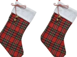 Merkloos 4X Stuks Kerstsok Rood Met Ruitjes 23 X 45 Cm - Kerstversiering/Kerstdecoratie Kerstsokken Best Sale