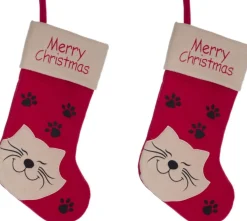 Merkloos 2X Stuks Kerstsok Rood Voor De Kat/Poes 19 Cm - Kerstversiering/Kerstdecoratie Kerstsokken Voor Huisdieren Cheap