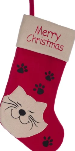 Merkloos 2X Stuks Kerstsok Rood Voor De Kat/Poes 19 Cm - Kerstversiering/Kerstdecoratie Kerstsokken Voor Huisdieren Cheap