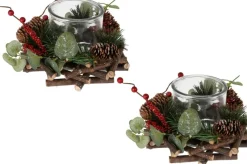 Merkloos 2X Stuks Kerststukjes Met Theelichthouder En Decoratie 20 X 12 Cm Kerst Tafeldecoratie - Kerstversiering/Kerstdecoratie Clearance
