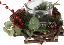 Merkloos 2X Stuks Kerststukjes Met Theelichthouder En Decoratie 20 X 12 Cm Kerst Tafeldecoratie - Kerstversiering/Kerstdecoratie Clearance