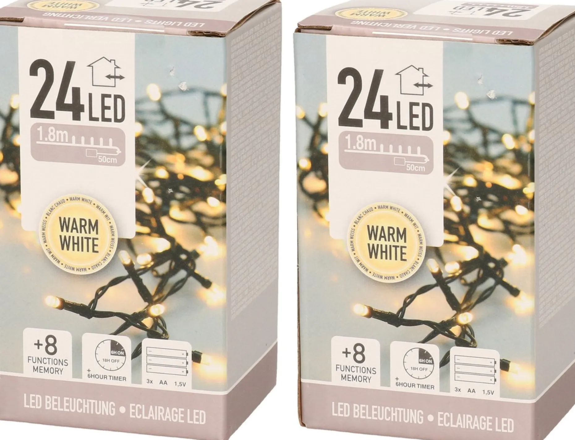 Anna's Collection Kerstlichtsnoeren^2X Stuks Kerstverlichting Met Timer 20 Warm Witte Lampjes Op Batterijen - Lichtsnoer Transparant Met 20 Leds