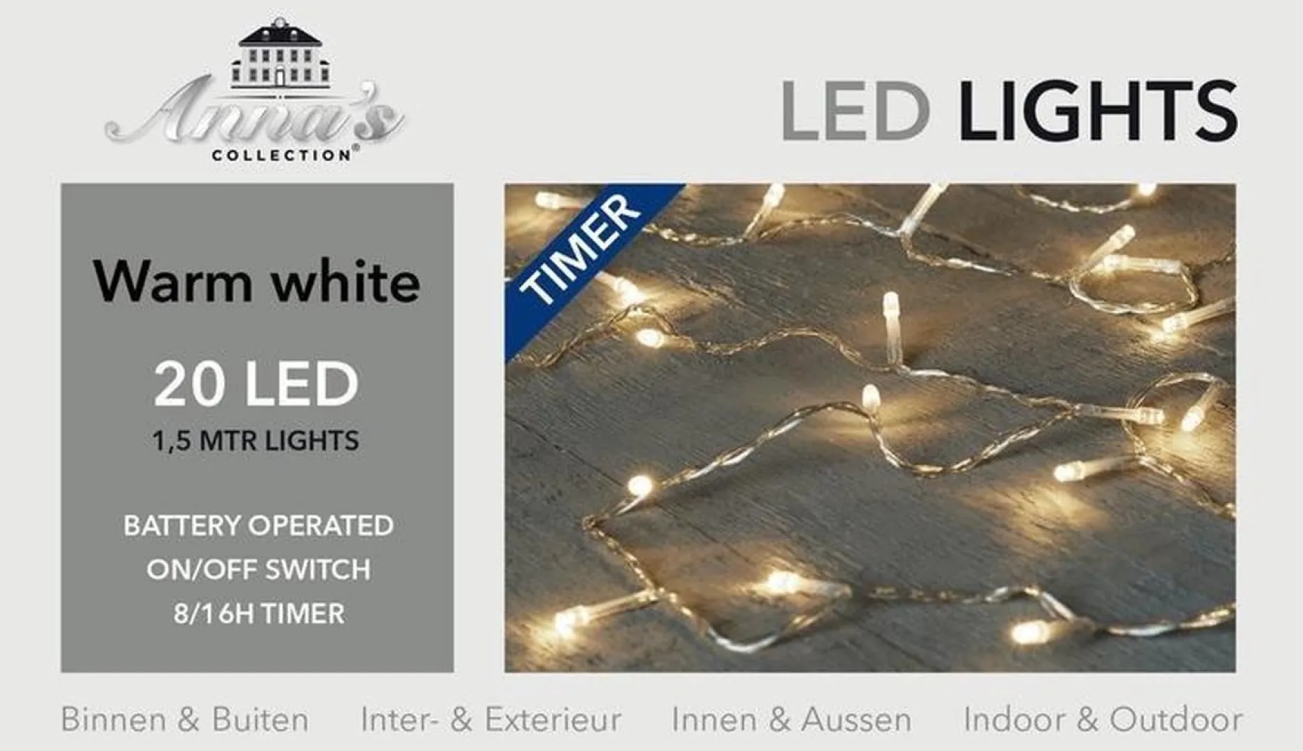 Anna's Collection Kerstlichtsnoeren^2X Stuks Kerstverlichting Met Timer 20 Warm Witte Lampjes Op Batterijen - Lichtsnoer Transparant Met 20 Leds