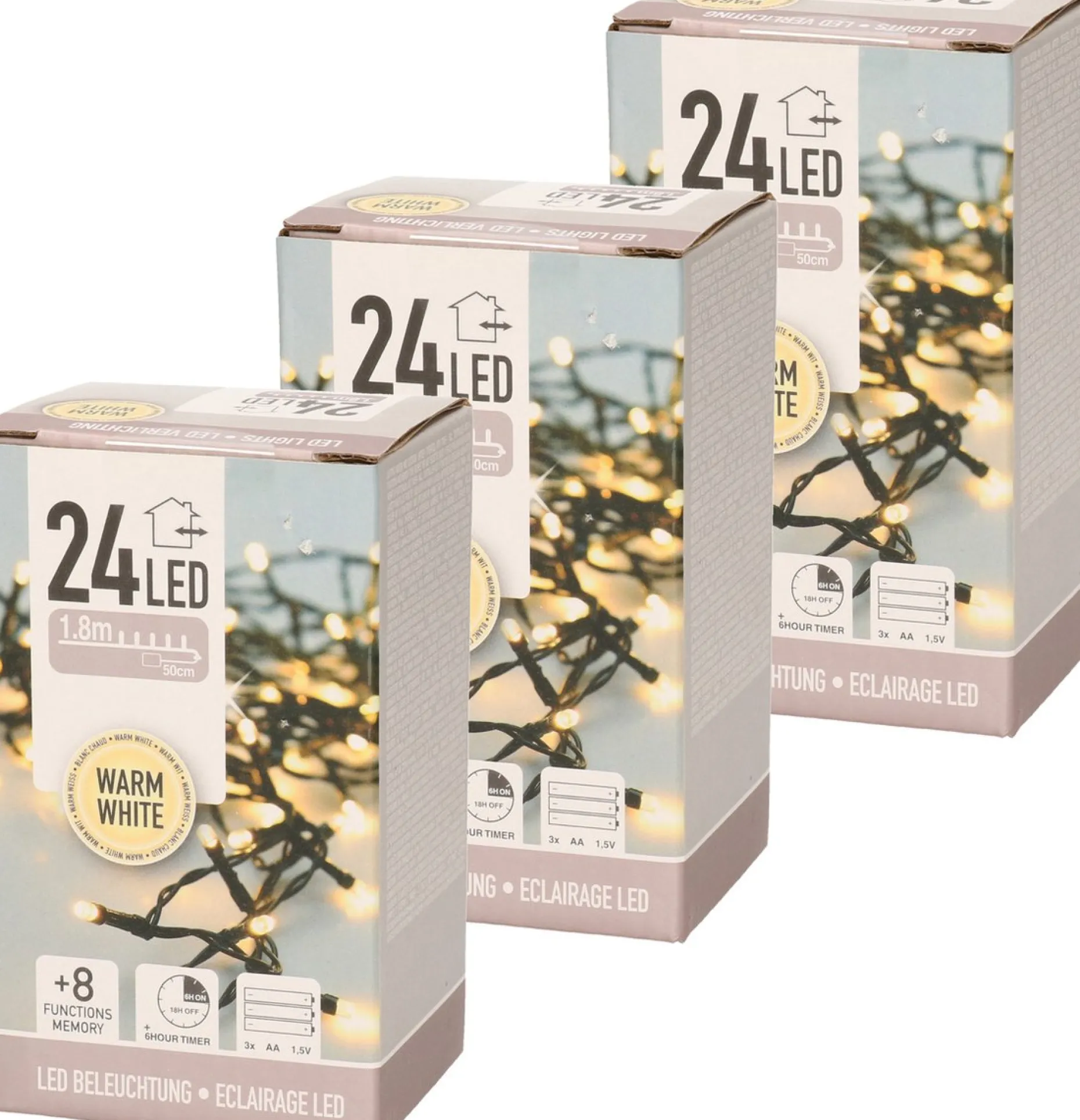 Anna's Collection Kerstlichtsnoeren^3X Stuks Kerstverlichting Met Timer 20 Warm Witte Lampjes Op Batterijen - Lichtsnoer Transparant Met 20 Leds