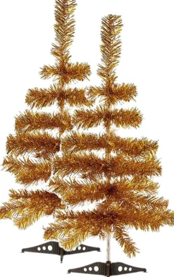 Arte r Kunstkerstbomen^2X Stuks Kleine Goud Kerstbomen Van 60 Cm Van Kunststof Met Voet - Mini Boompjes Voor Kinderkamer/Kantoor Goudkleurig