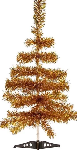 Arte r Kunstkerstbomen^2X Stuks Kleine Goud Kerstbomen Van 60 Cm Van Kunststof Met Voet - Mini Boompjes Voor Kinderkamer/Kantoor Goudkleurig