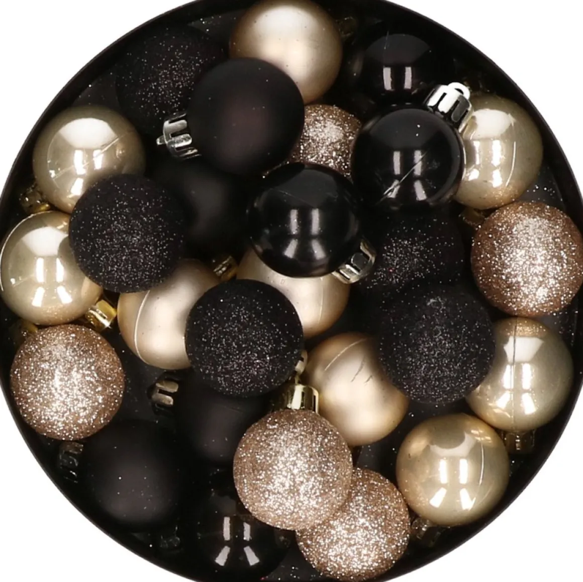Merkloos 28X Stuks Kunststof Kerstballen Parel/Champagne En Zwart Mix 3 Cm - Kerstboomversiering Champagnekleurig, Zwart Outlet