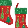 Merkloos 2X Stuks Rood/Groene Kerstsokken Met Kerstbomen Print 45 Cm - Kerstversiering/Kerstdecoratie Flash Sale