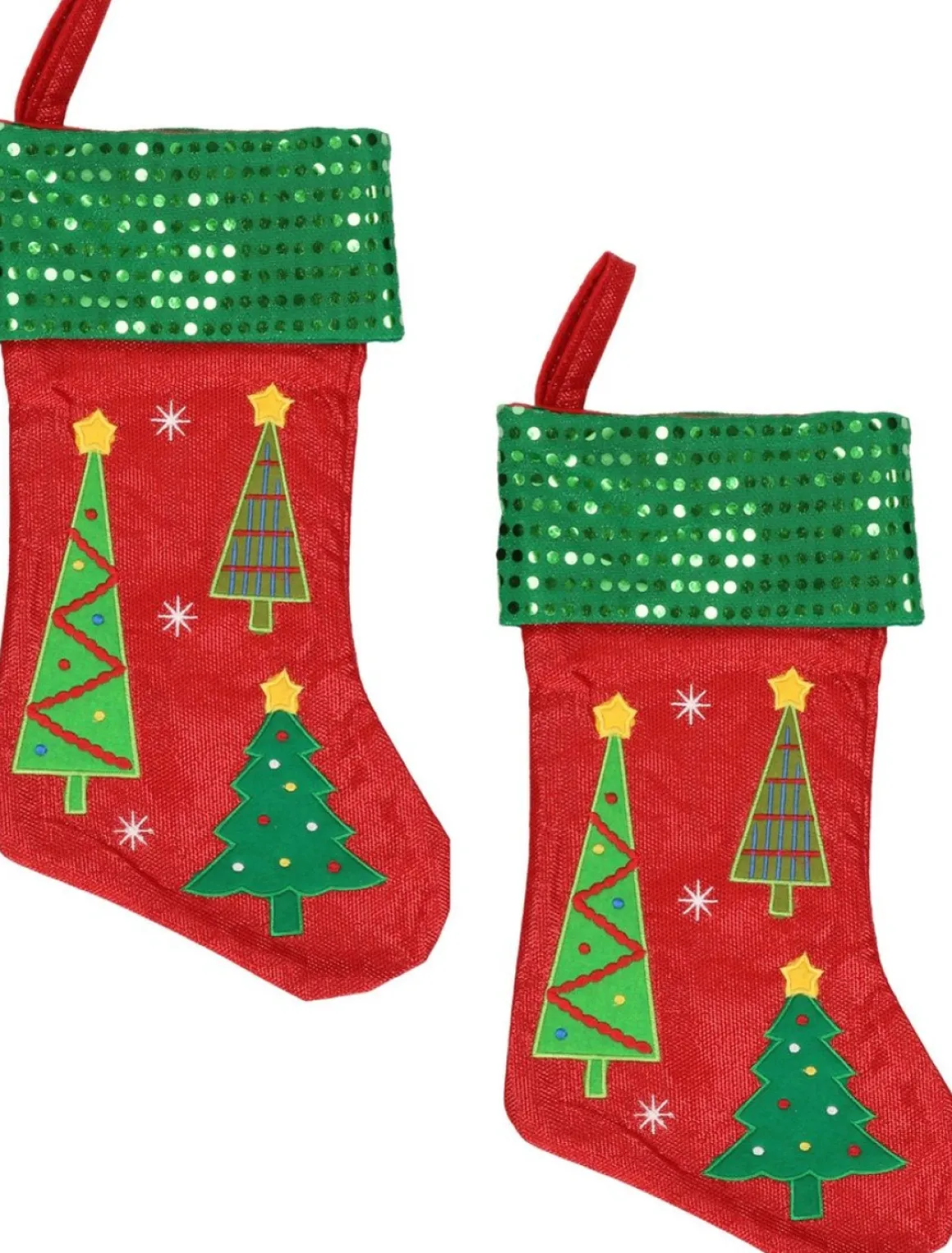 Merkloos 2X Stuks Rood/Groene Kerstsokken Met Kerstbomen Print 45 Cm - Kerstversiering/Kerstdecoratie Flash Sale