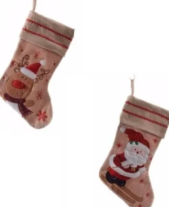 Merkloos 2X Stuks Setje Katoenen/Jute Kerstsokken Van 25 X 45 Cm - Kerstman En Rendier - Kerstversieringen/Kerst Artikelen Cheap