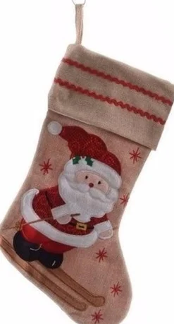 Merkloos 2X Stuks Setje Katoenen/Jute Kerstsokken Van 25 X 45 Cm - Kerstman En Rendier - Kerstversieringen/Kerst Artikelen Cheap