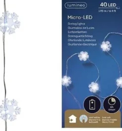 Lumineo Kerstlichtsnoeren^3X Stuks Sneeuwvlokken Lichtsnoeren Met Timer 40 Lampjes Wit Op Batterij - Sneeuwvlok Verlichting - Kerstlampjes/Kerstlichtjes