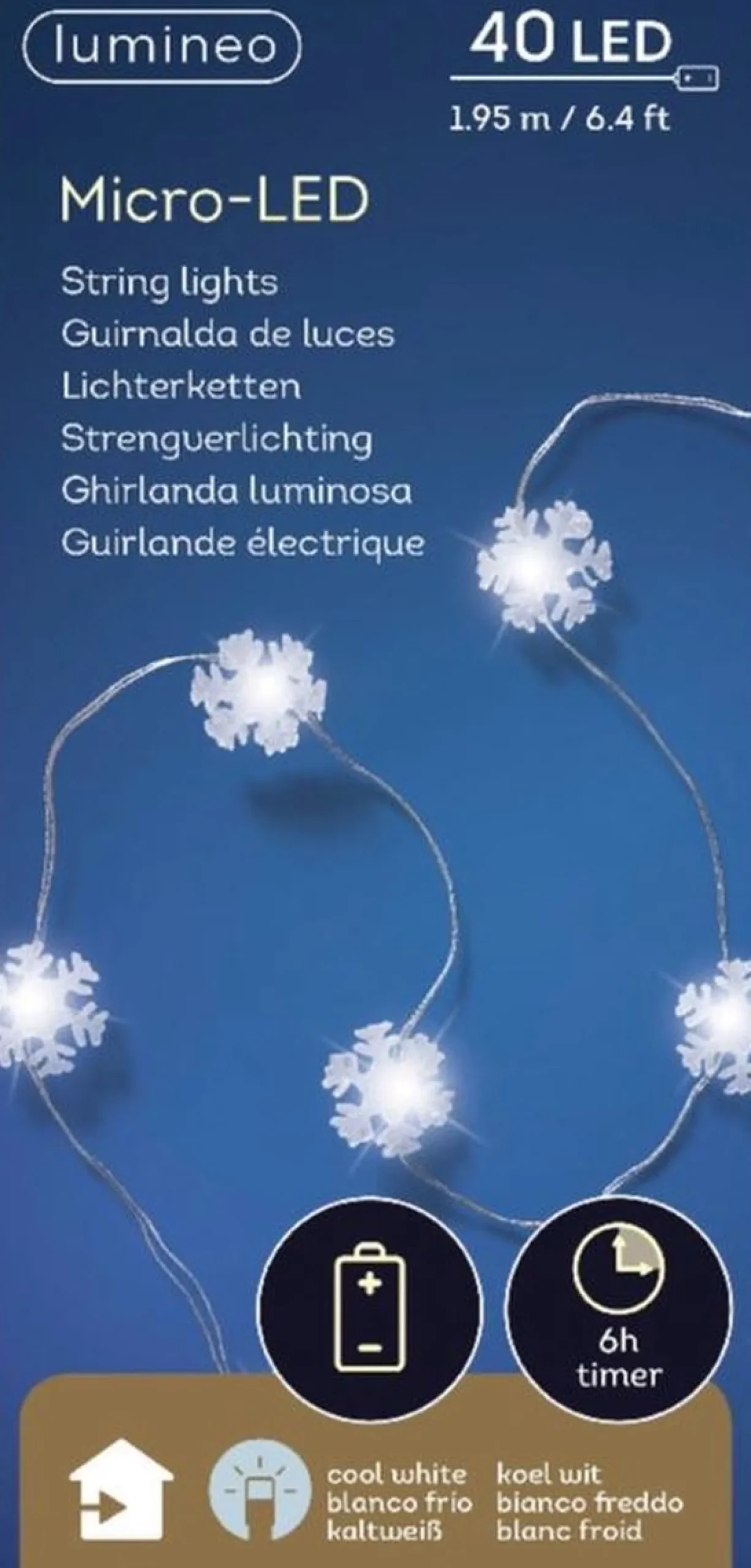Lumineo Kerstlichtsnoeren^3X Stuks Sneeuwvlokken Lichtsnoeren Met Timer 40 Lampjes Wit Op Batterij - Sneeuwvlok Verlichting - Kerstlampjes/Kerstlichtjes