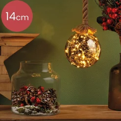 Lumineo Verlichte Kerstfiguren^1X Stuks Verlichte Glazen Kerstballen Aan Touw Met 30 Lampjes Zilver/Warm Wit 15 Cm - Decoratie Kerstballen Met Licht