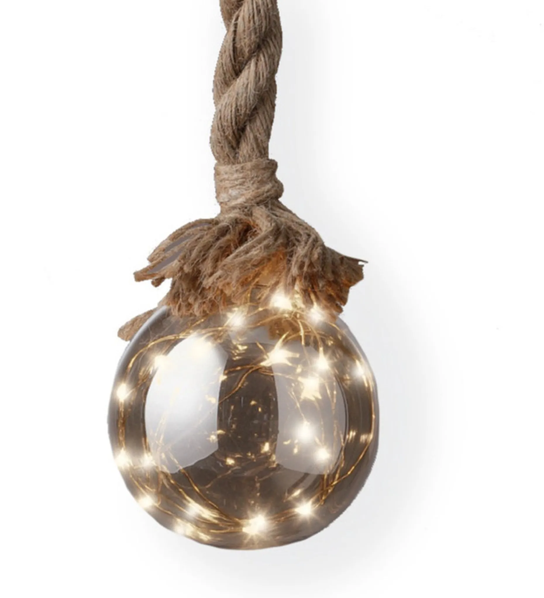 Lumineo Verlichte Kerstfiguren^1X Stuks Verlichte Glazen Kerstballen Aan Touw Met 30 Lampjes Zilver/Warm Wit 15 Cm - Decoratie Kerstballen Met Licht