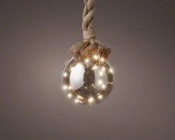 Lumineo Verlichte Kerstfiguren^1X Stuks Verlichte Glazen Kerstballen Aan Touw Met 30 Lampjes Zilver/Warm Wit 15 Cm - Decoratie Kerstballen Met Licht