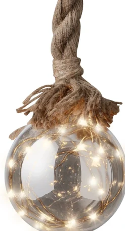 Lumineo Verlichte Kerstfiguren^1X Stuks Verlichte Glazen Kerstballen Aan Touw Met 30 Lampjes Zilver/Warm Wit 15 Cm - Decoratie Kerstballen Met Licht