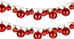 Arte r 2X Stuks Verlichte Kerst Guirlandes/Slingers Met 93 Led Kerstballen Rood - Kerstslingers/Kerst Guirlandes Outlet