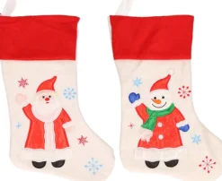 Merkloos 2X Stuks Witte Kerstsokken Met Sneeuwpoppen En Kerstmannen Print 48 Cm - Kerstversiering/Kerstdecoratie Sokken Best Sale