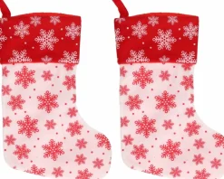 Merkloos 2X Wit/Rode Kerstsokken Met Sneeuwvlokken Print 40 Cm - Kerstversiering/Kerstdecoratie Sokken Best Sale