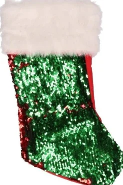 Shoppartners 1X Wrijf (Omkeerbare) Pailletten Kerstsokken Rood/Groen - Veranderbare Kerstsokken Discount