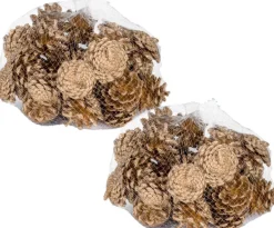 Cosyu0026Trendy 2X Zakjes Met 300 Gram Decoratie Dennenappels Goud 5 X 5 Cm - Kerststukje/Herfststukje Versiering - Dennenappeltjes Sale
