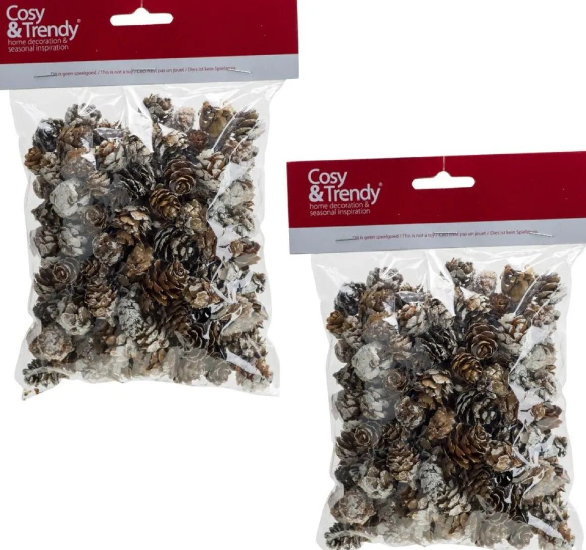 Cosyu0026Trendy 2X Zakjes Met 100 Gram Decoratie Dennenappels Met Sneeuw - Kerststukje/Herfststukje Versiering - Dennenappeltzakjes Best