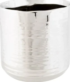 Cosy @ Home 1X Zilveren Ronde Potjes Voor Kerststukjes Cerchio 13 Cm Keramiek - Kerststukjes Onderdelen Pot Metallic Zilver - Woonaccessoires Hot
