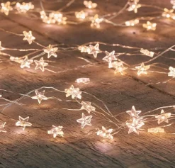 Anna's Collection Kerstlichtsnoeren^Zilverdraad Draadverlichting Sterren Met Timer Warm Wit 1 Meter - Sfeerverlichting Voor Binnen Gebruik