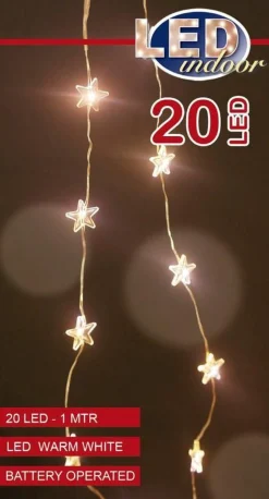 Anna's Collection Kerstlichtsnoeren^Zilverdraad Draadverlichting Sterren Met Timer Warm Wit 1 Meter - Sfeerverlichting Voor Binnen Gebruik