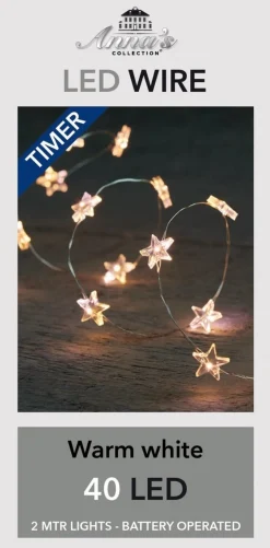 Anna's Collection Kerstlichtsnoeren^Zilveren Draadverlichting Sterren Met Timer Warm Wit 2 Meter - Sfeerverlichting Voor Binnen Gebruik