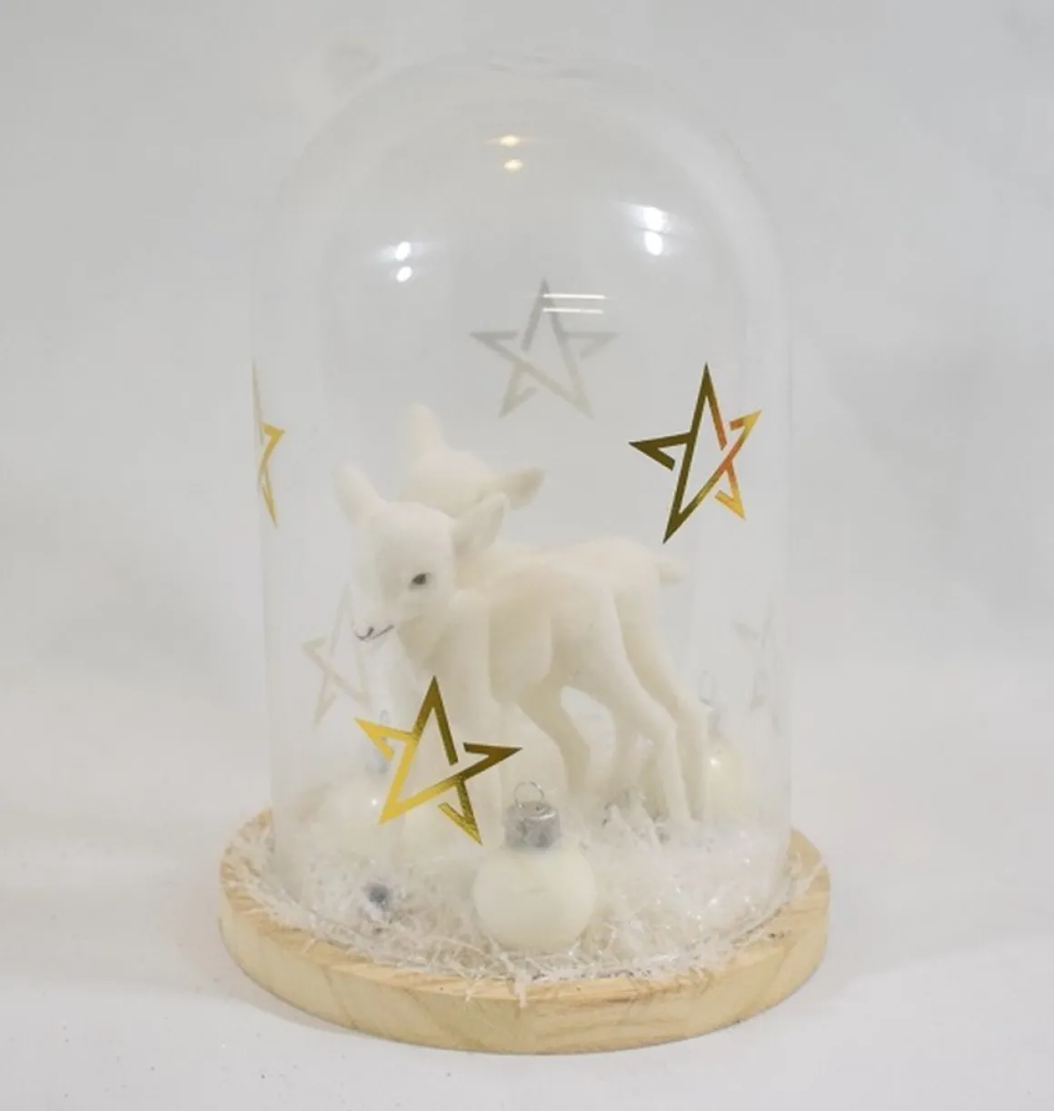 ZoeZo Design - Glazen Stolp Met Witte Hertjes - Rendieren - Sneeuw En Kerstballen - O 13 Cm - Hoogte 20 Cm Shop
