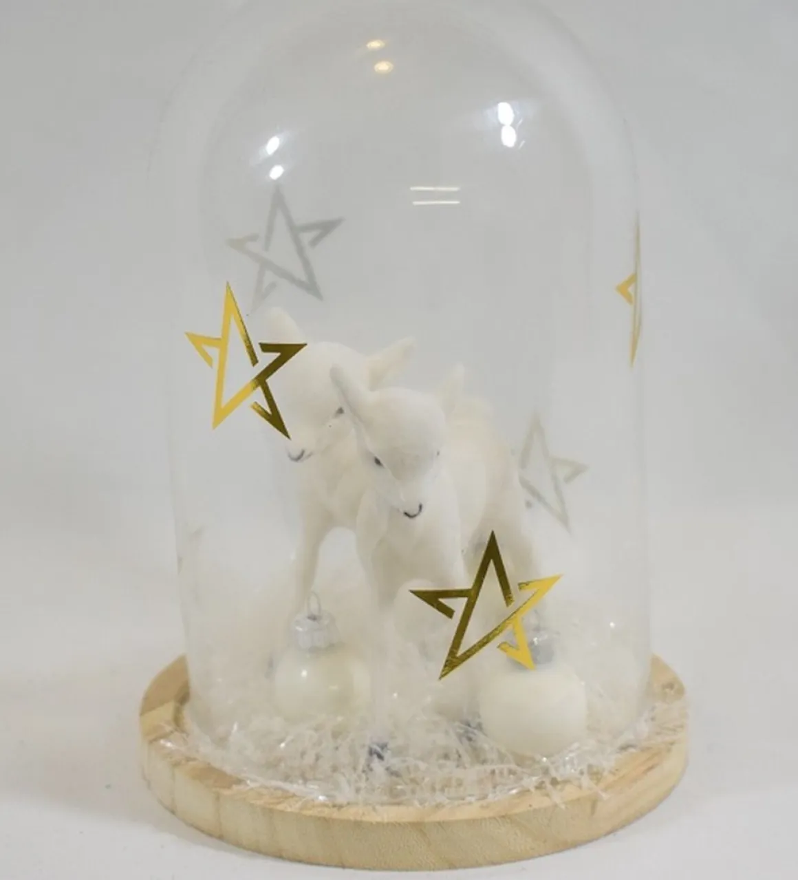ZoeZo Design - Glazen Stolp Met Witte Hertjes - Rendieren - Sneeuw En Kerstballen - O 13 Cm - Hoogte 20 Cm Shop