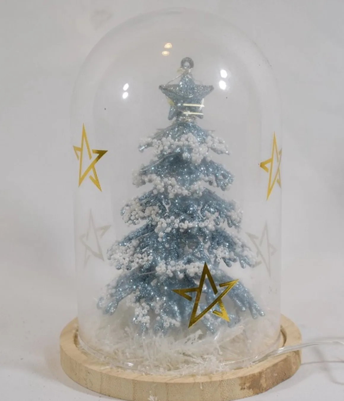 ZoeZo Design - Glazen Stolp Met Blauwe Kerstboom - Met Verlichting - Op Batterijen - Mini Kerstboom - Sneeuw En Glitter - O 13 Cm - Hoogte 20 Cm Sale
